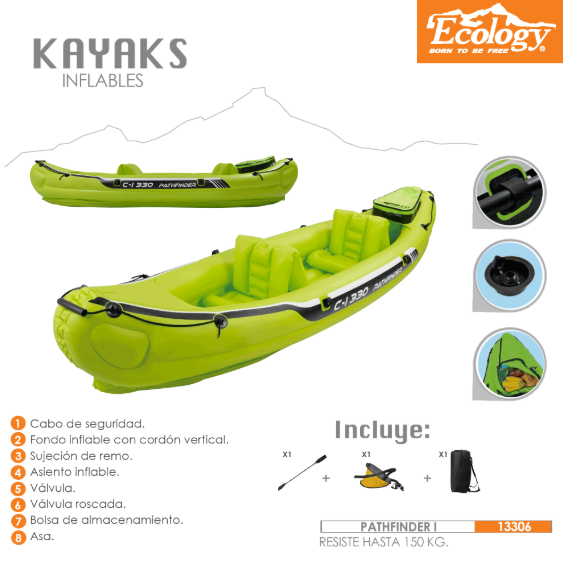 KAYAK ECOLOGY PATHFINDER I REFORZADO 2 PERSONAS C/REMOS 13306