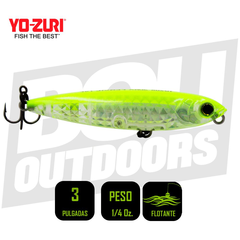 YO-ZURI 3DR-X PENCIL F 75MM 3 PULG 1/4 OZ PRISM CHARTREUSE SILVER R1434-PCLS