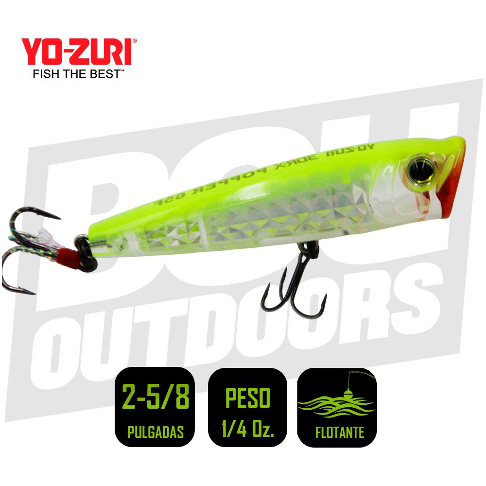YO-ZURI 3DR-X POPPER 65 MM 2 5/8 PULG 1/4OZ PRISM CHARTREUSE SILVER R1435-PCLS