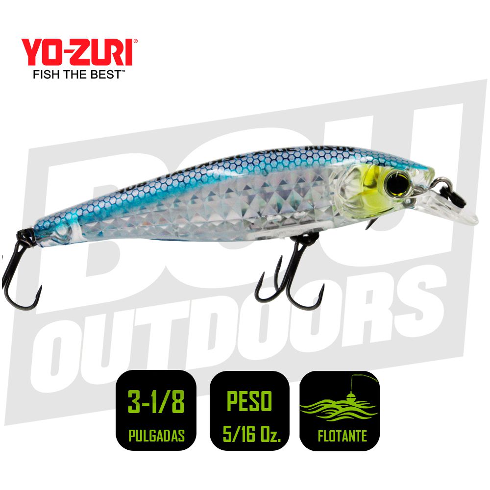 YO-ZURI 3DR-X MINNOW F 80MM 3 1/8 PULG 5/16 OZ PRISM SILVER BLUE R1436-PSB