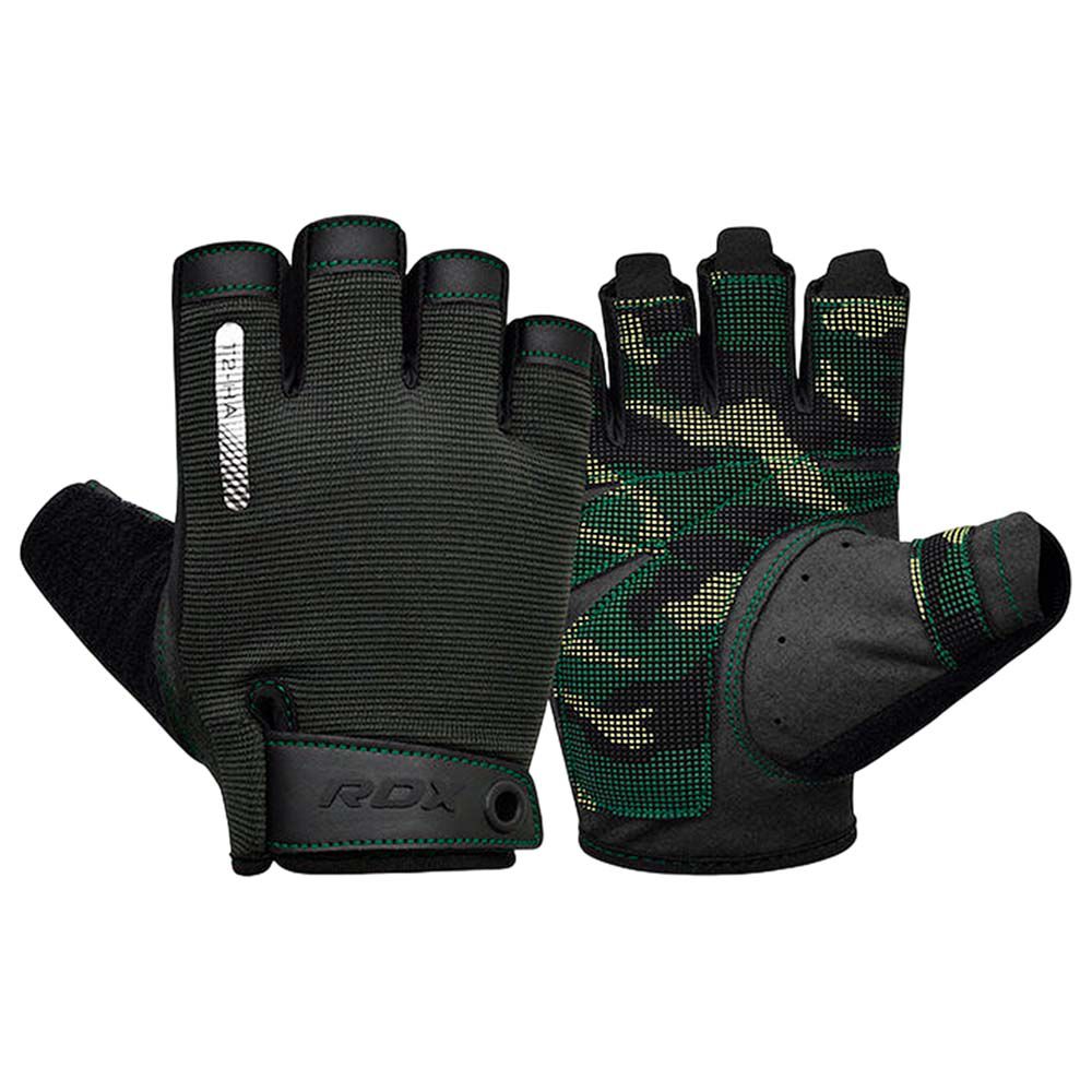 GUANTES PARA PESAS RDX T2 HALF ARMY GREEN-L WGA-T2HA-L