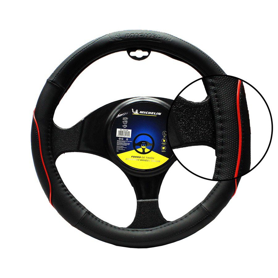 FORRO PARA TIMON AUTO MICHELIN NEGRO/ROJO ML-1003-NR