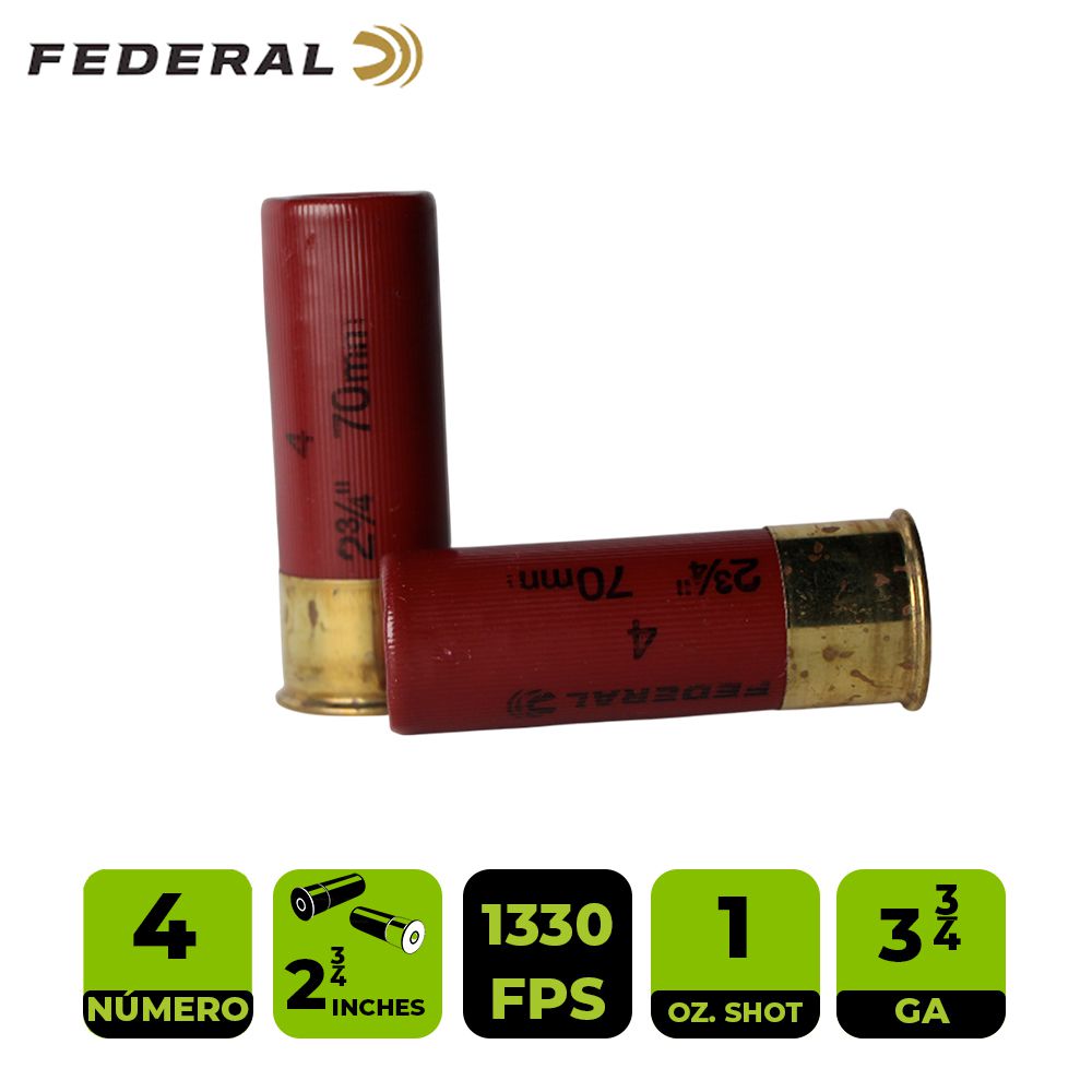 CARTUCHO FEDERAL CAL. 12 No. 4 BASE ALTA
