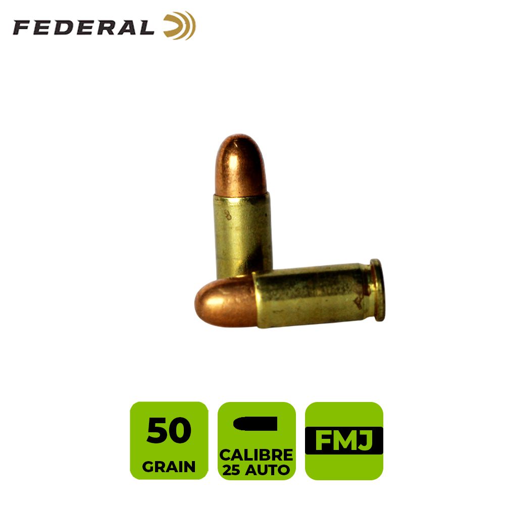 CARTUCHO FEDERAL CAL. 25 AUTO SOLIDO FMJ