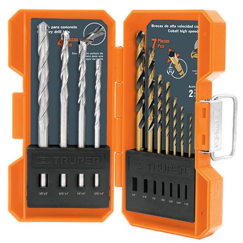 KIT DE 11 BROCAS ALTA VEL. METAL Y CONCRETO CON ESTUCHE TRUPER 11335