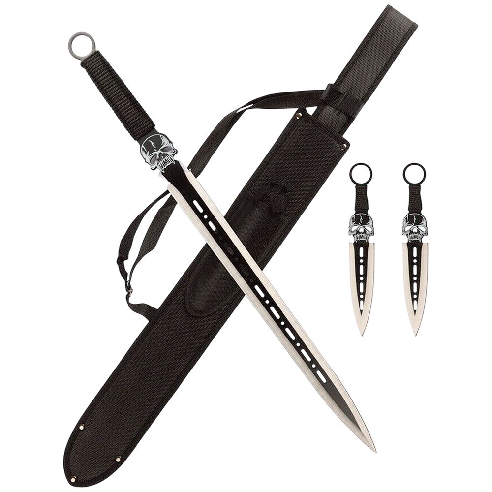 ESPADA TACTICA NEGRA 27 PULG C/CUCHILLOS LANZAR T 661085-BK