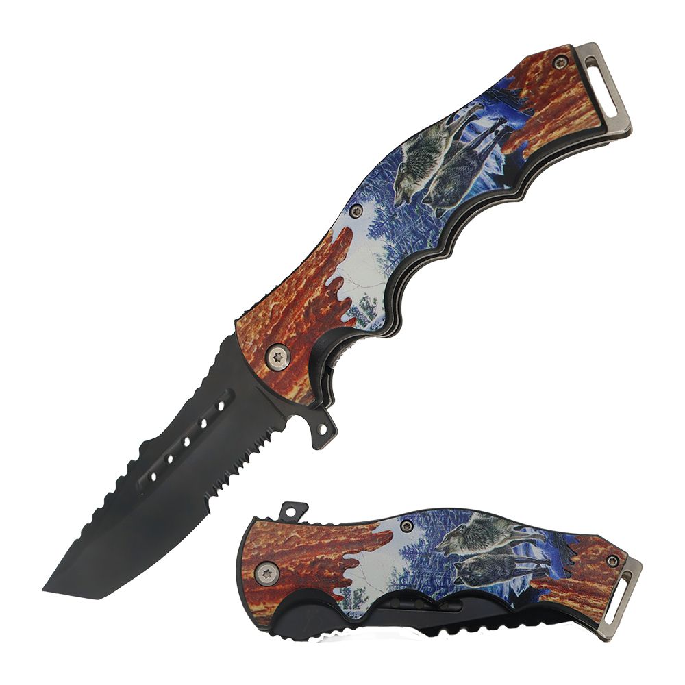 NAVAJA DOBLAR 4.5 PULG WOOD WILD LIFE WOLF CON CLIP KN 1988-W