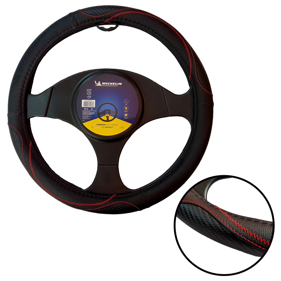 FORRO PARA TIMON AUTO MICHELIN NEGRO/ROJO ML-1002-NR