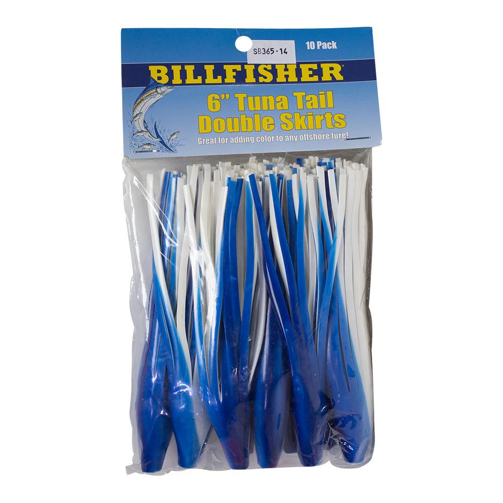 TUNA TAIL SKIRT BILLFISHER 6 PULG BLUE/WHITE 10/PACK TT610-BW