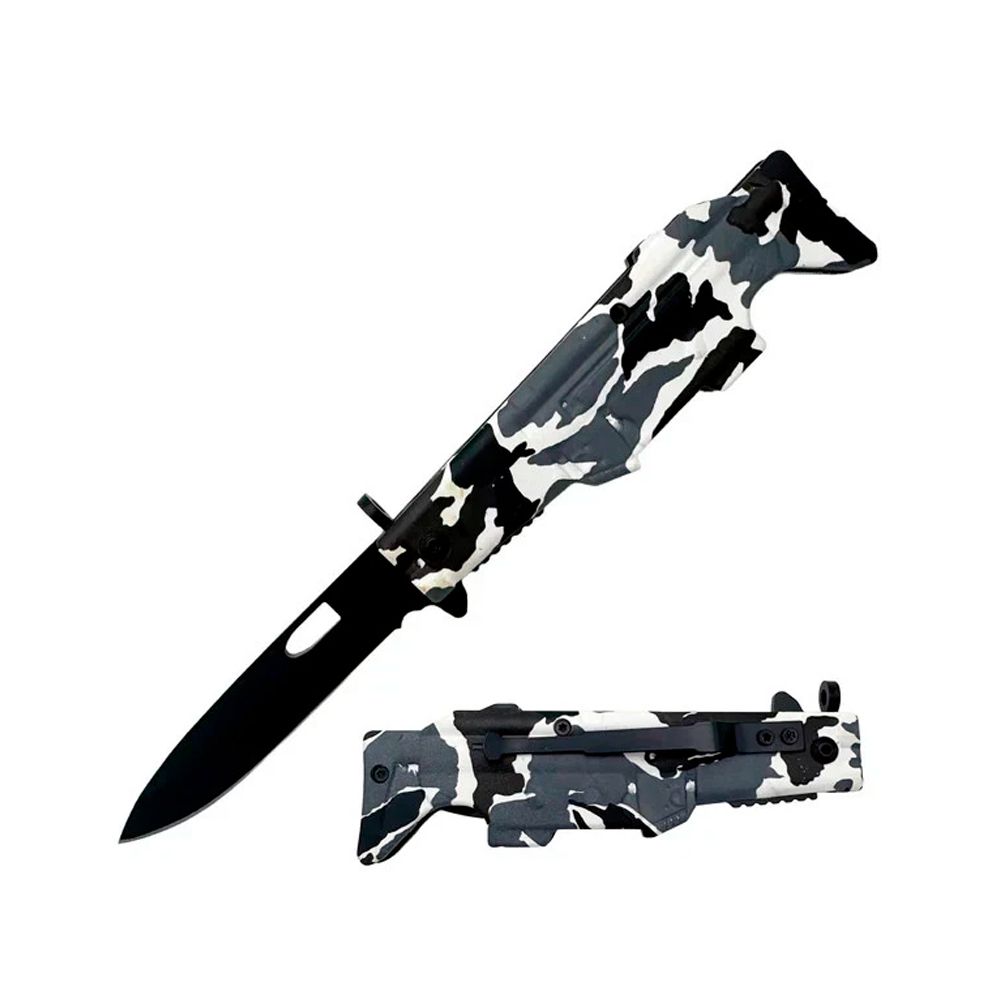 NAVAJA DOBLAR SNOW CAMO FORMA DE PISTOLA CON CLIP 4.5PULG KN 1472-C