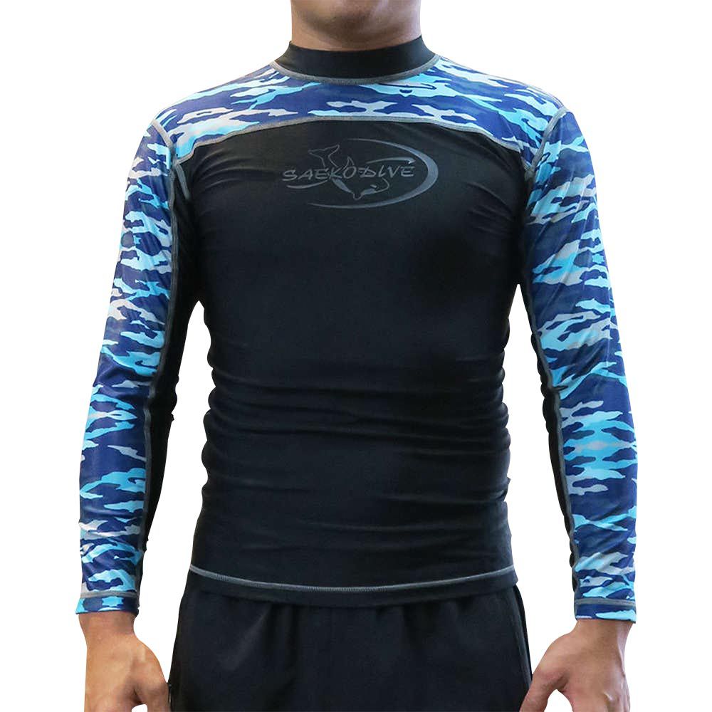 CAMISA RASH GUARD M. LARGA (XL) NEGRO/CAMOBLUE