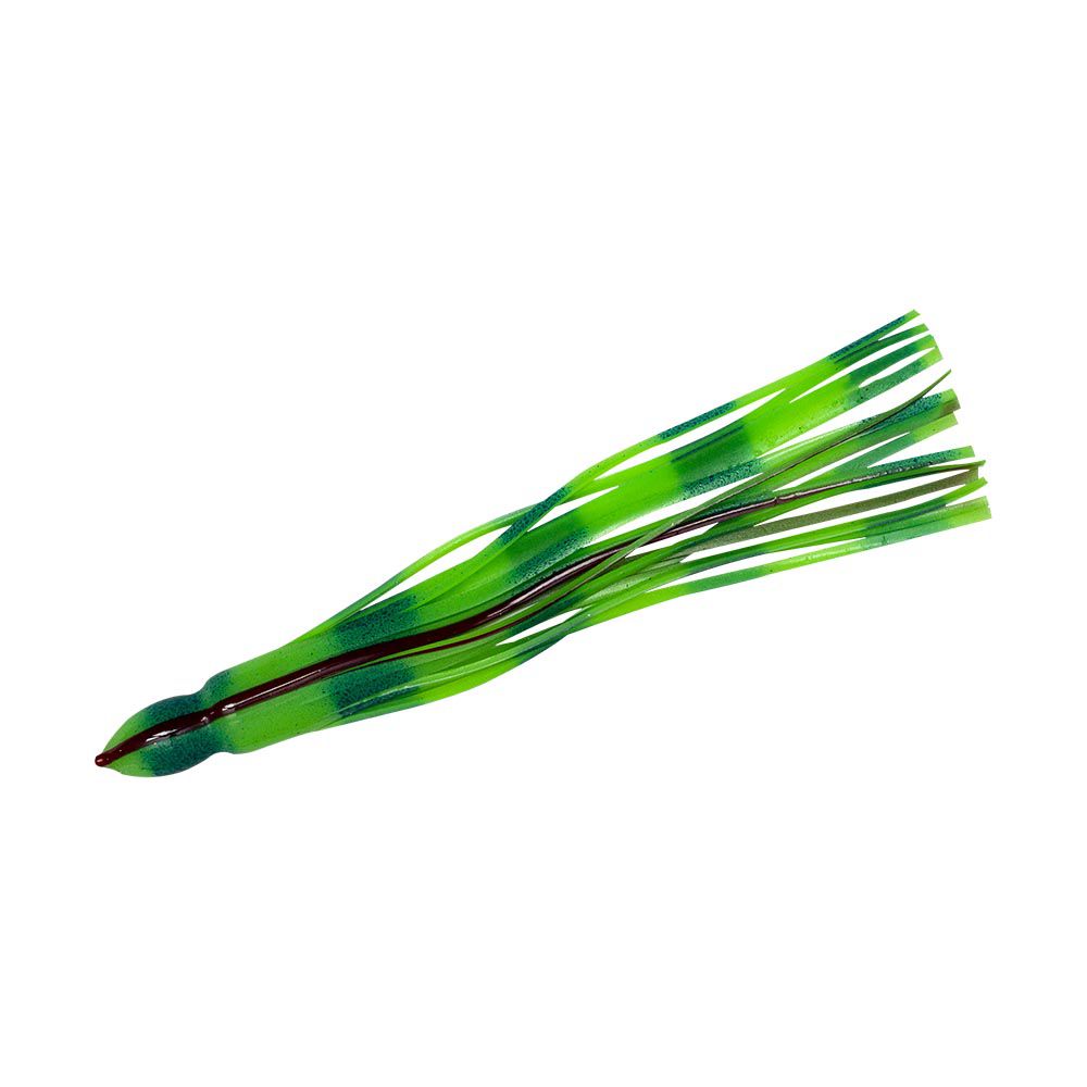 FATHOM OC22-30 TROLLING SKIRT 5/8 X 8 OCTOPUS LUMO GREEN WITH BLACK BARS WITH RED VEIN