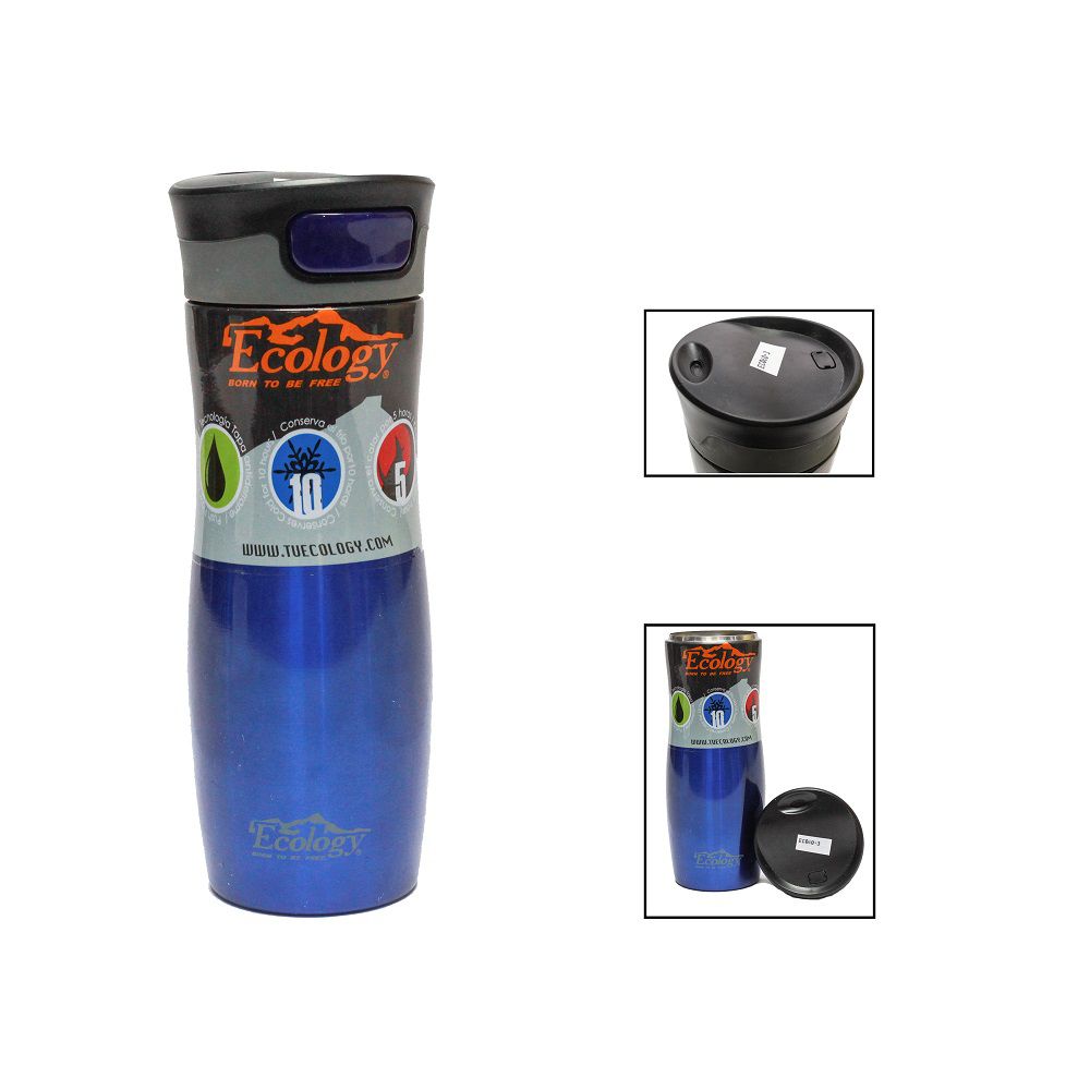 VASO TERMICO ECOLOGY PINGÜINO REAL 16OZ AZUL/NEGRO 12202