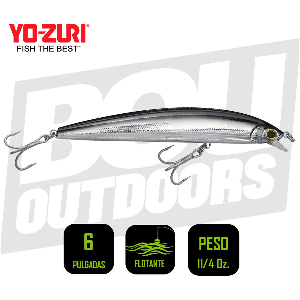 YO-ZURI HYDRO MINNOW 6 PULG 1 1/4OZ PEARL BLACK SILVER R1322CSBL