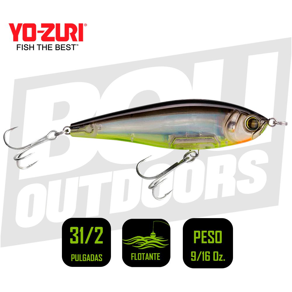 YO-ZURI INSHORE LIPLESS TWITCHBAIT 3 1/2 PULG 9/16OZ BLACK SILVER CHART R1208BSCL