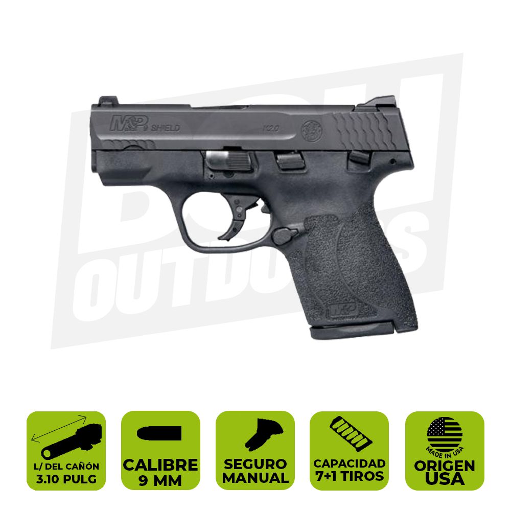 PISTOLA M&amp;P 2.0 SHIELD 9MM CON SEGURO 11806