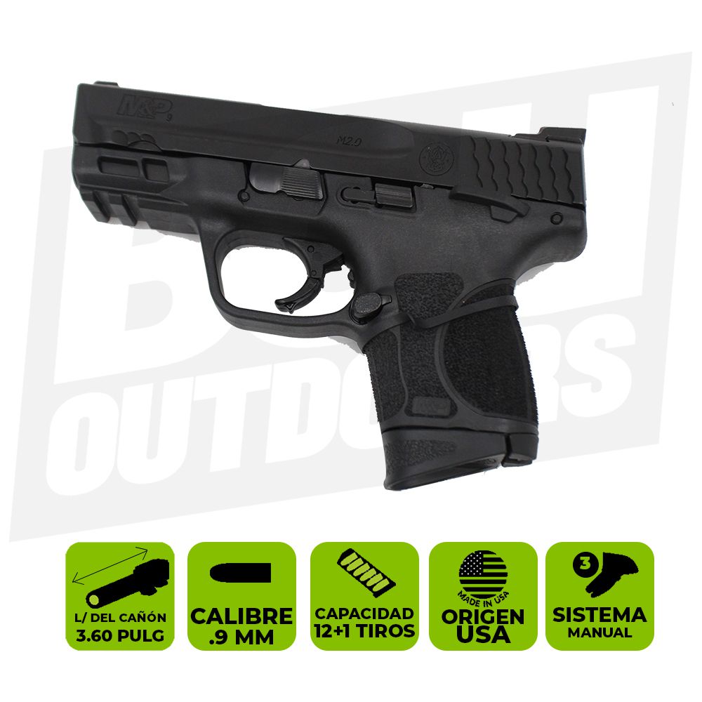 PISTOLA M&amp;P SUBCOMPACT 2.0 3.6 PULG C/SEGURO 9MM 12482