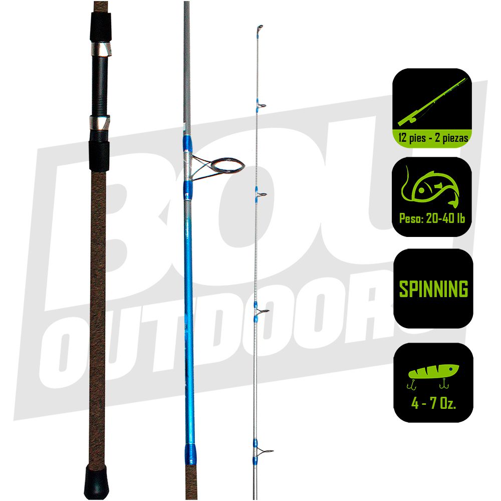 CAÑA PESCA SPINNING HURRICANE BLUEFIN SURF 12PIES 20-40 LB 2PC BF-122MHSPF