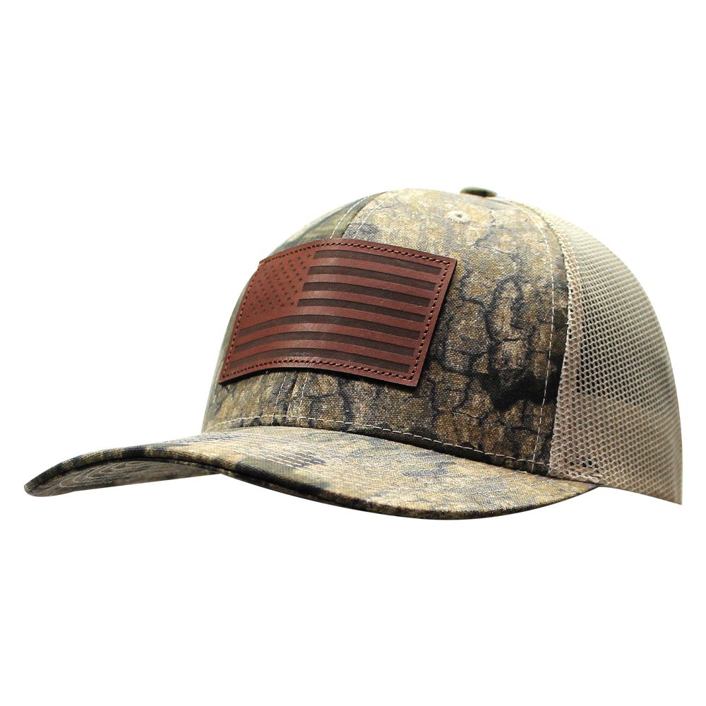 GORRA OUTDOOR USA771CAMO-RTT LEATHER PACH FLAG REALTREE TIMBER/TAN