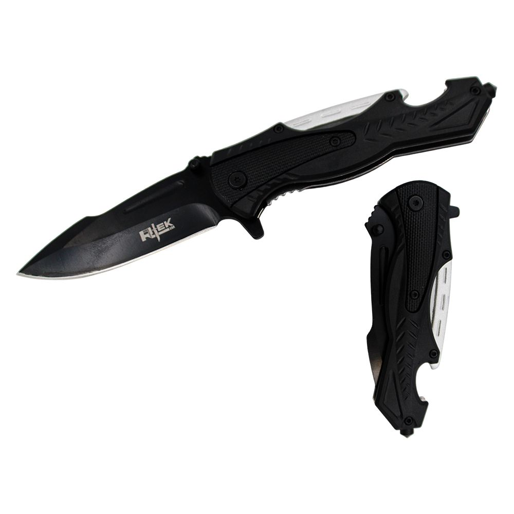 NAVAJA DOBLAR TACTICA 4.5 PULG NEGRA CON ROMPEVIDRIO &amp; DESTAPADOR RT 110374-BK