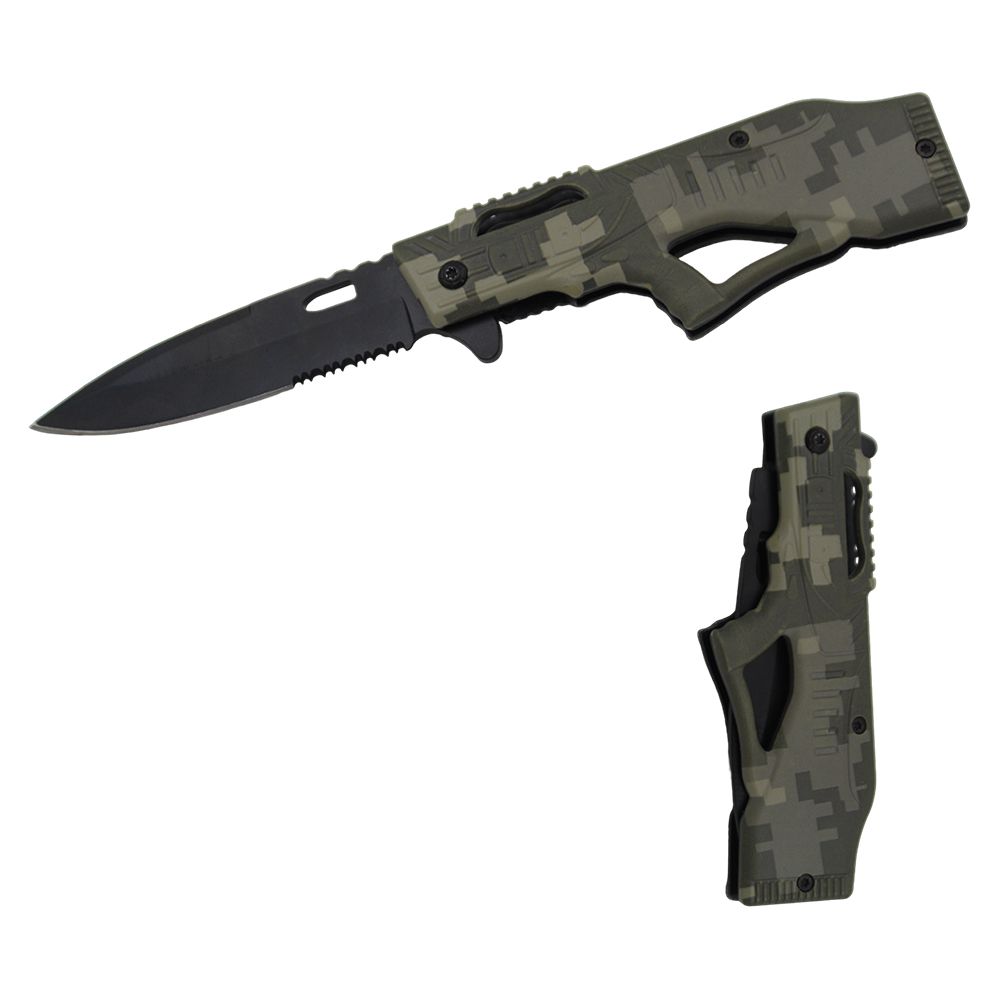 NAVAJA DOBLAR 4.25 PULG DIGITAL CAMO FORMA DE PISTOLA C/CLIP KN 1475-A