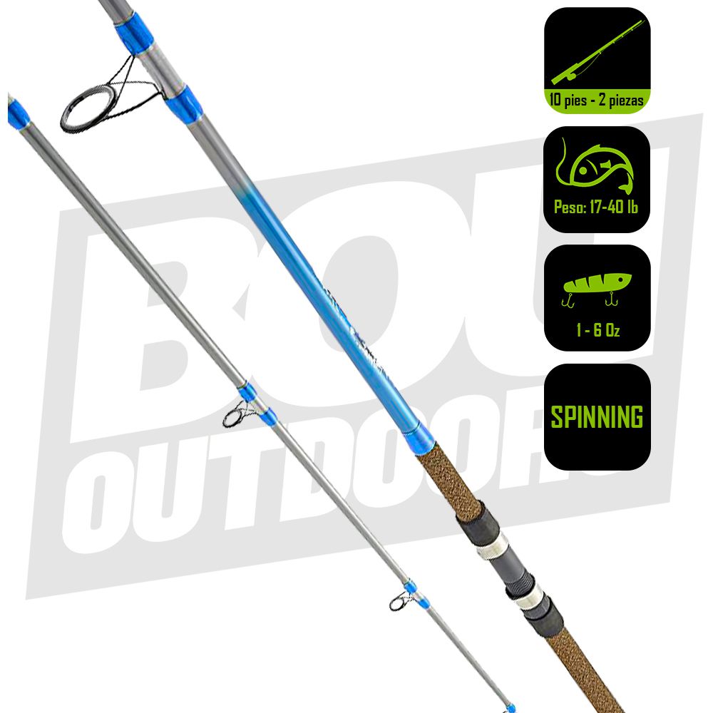 CAÑA PESCA SPINNING HURRICANE BLUEFIN SURF 10PIES 2PC 17-40LB BF-102MHSPF