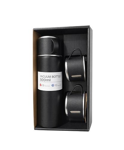 TERMO ACERO INOX. 500ML C/2 TAZAS SV-GB-766-BLK