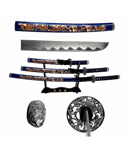 ESPADA SAMURAI 39.5 PULG BLACK & BLUE DRAGON PRINTING 3 PCS SWSA 124-BLDG / SA124