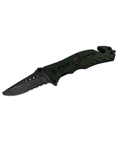 NAVAJA DOBLAR TACTICA 4.5 PULG VERDE SKULL DE RESCATE  KN 1619-GN