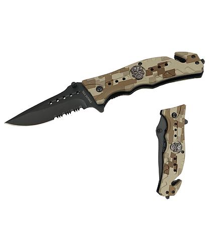 NAVAJA DOBLAR TACTICA 4.5 PULG ARENA CAMO SKULL DE RESCATE  KN 1619-CM1